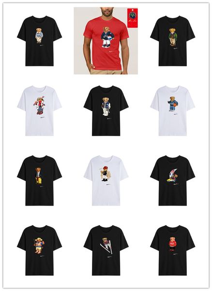 

short-sleeved bear t-shirt paris city polo shirt pattern 100% cotton print casual t-s of the same size, White;black