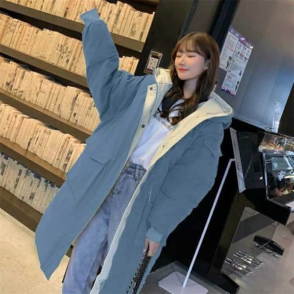 

women's cotton-padded jacket mid-length korean loose winter female students padded coat harajuku style oversized clothing 211013, Black