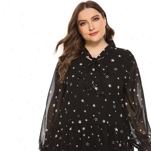 

plus size women blouses chiffon blouse shirt summer bow tie collar long sleeve start casual black clothing, White