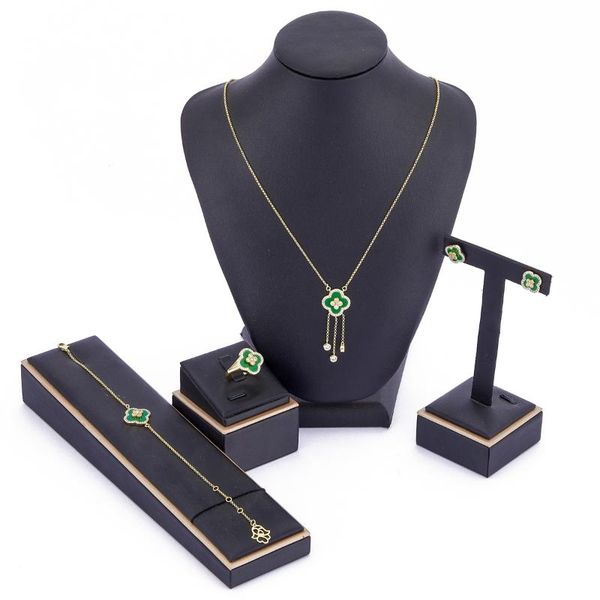 

earrings & necklace 2021 apr selling accessories wedding jewelry set for women color clover copper high quality, Silver
