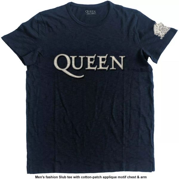 

queen freddie mercury dark blue applique licensed men t-shirt, White;black