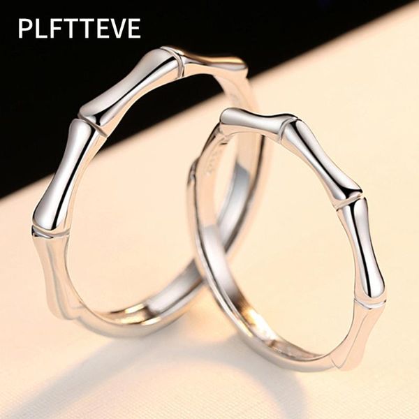 

wedding rings personalized bamboo couple for lovers women men silver color open adjustable male female engagement ring jewelry, Slivery;golden
