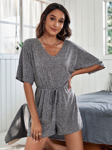 

dolman sleeve tie front romper 283c#, White