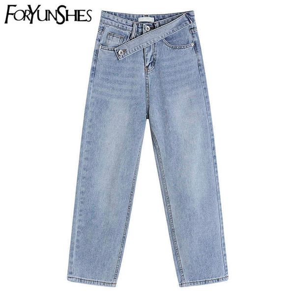 FORYUNSHES Taschen Patchwork Hohe Taille Jeans Koreanische Stil Frauen Streetwear Gerade Jean Femme Breite Bein Blau Denim Cargo Hosen 210709