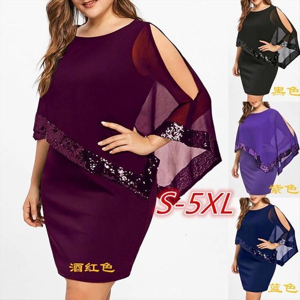 

style irregular sequin stitching women dresses large size 8 colors s 5xl for, Black;gray