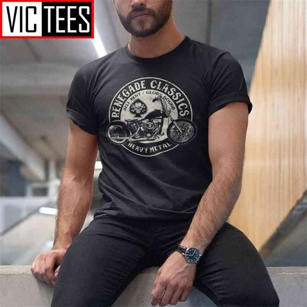 T-shirt da uomo in moto d'epoca USA T Shirt Metallo pesante Tees Tees Crew Collar Top 100% cotone T-shirt retrò 210707