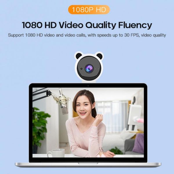 

webcams est cute panda hd 1080p webcam computer pc webcamera with microphone cameras for live broadcast video calling conference work