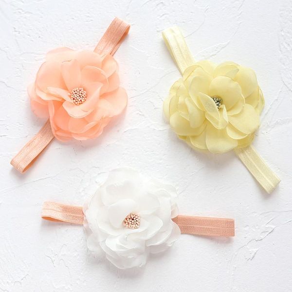

10pcs/lot girls camellia flower headbands solid color kids hair accessories elastic children's pography props, Slivery;white