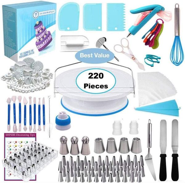 

114pcs/220pcs set baking tools cake decorating russian torch nozzles non-slip turntable fondant mould kitchen & pastry