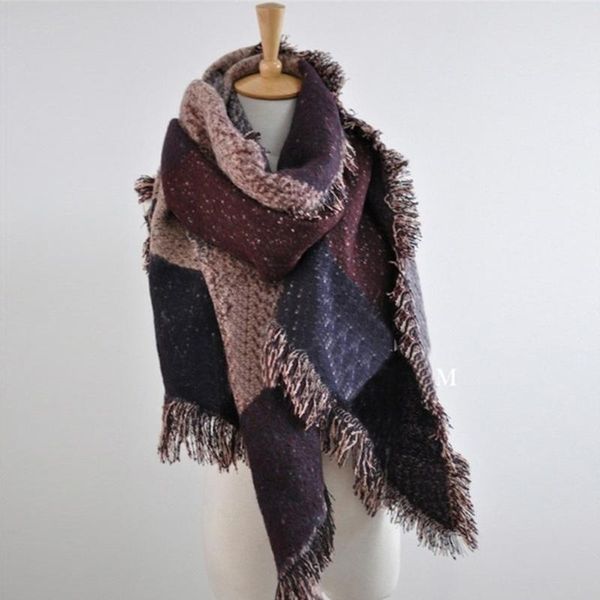 

scarves women contrast color tassel scarf ladies retro scraves female multi-purpose shawl winter warm fashion accessories, Blue;gray