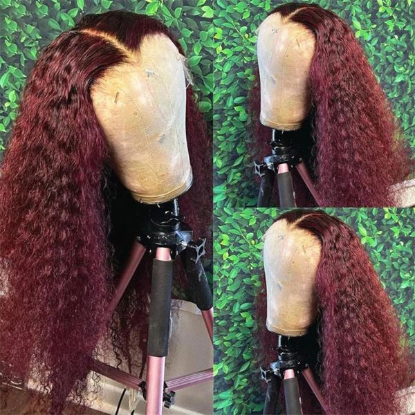

lace wigs 13x4 front human hair burgundy #99j curly for women pre plucked 4x4 closure brazilian remy, Black;brown