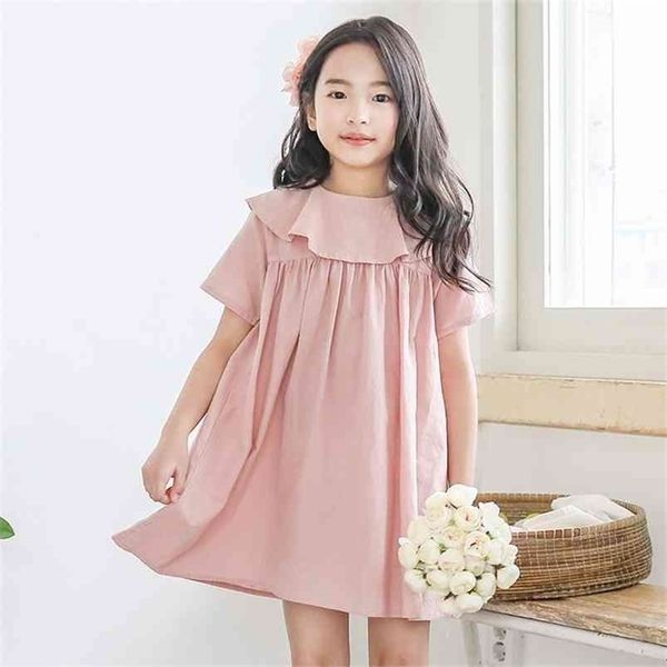 

summer doll collar girls dress sweet cute kids pink princess party frocks for teen 6 8 10 12 14 years old 210726, Red;yellow