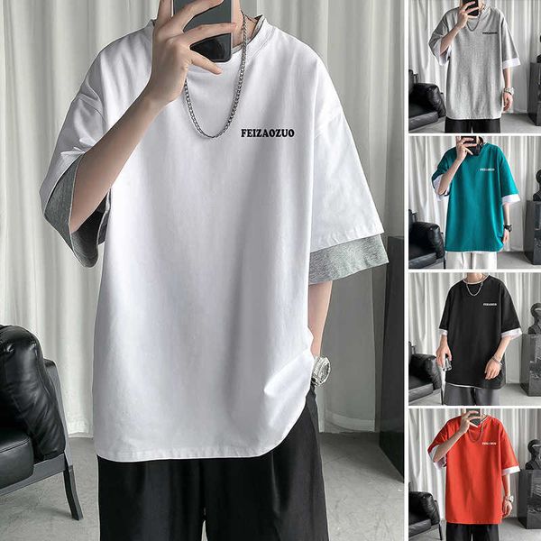

2021 t-shirt men's summer trend youth handsome loose half sleeve fashion, White;black