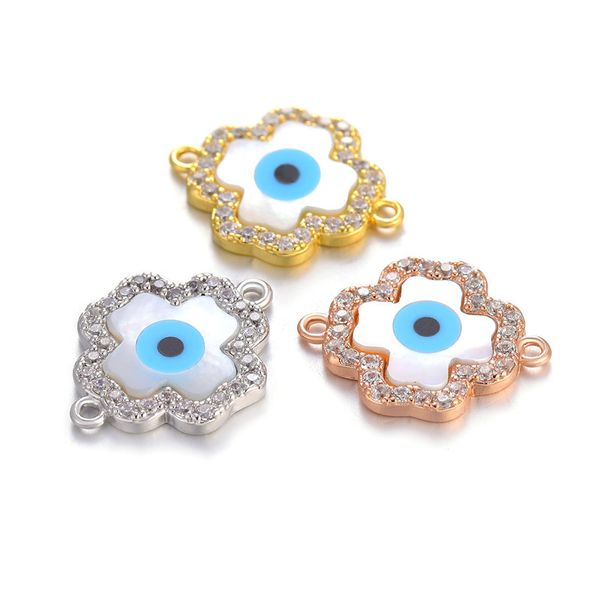 

double hook white shell blue turkey evil eye charm for diy bracelet jewelry marking, Bronze;silver