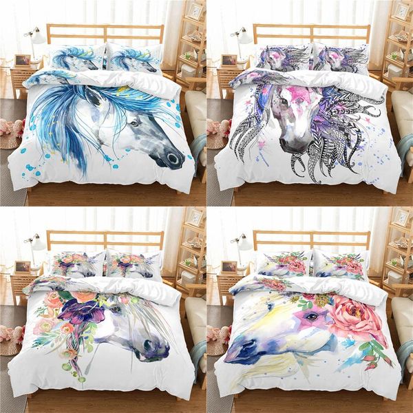 

bedding sets home textile luxury 3d horse print 2/3pcs comfortable duvet cover pillowcase  and king eu/us/au size