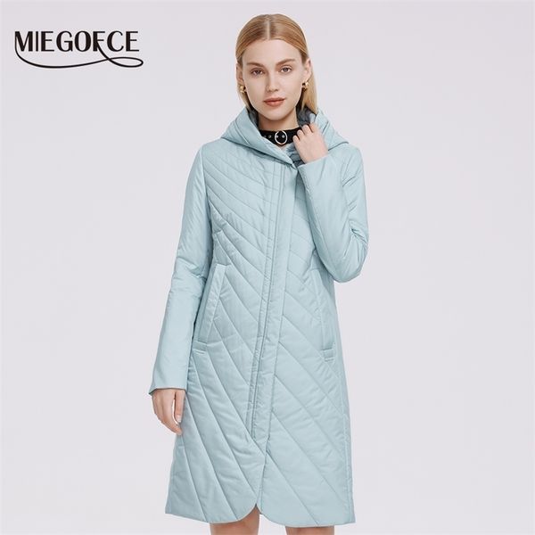

miegofce women jacket windproof coat button 's parka practical stand collar hooded has silk scarf 211011, Black