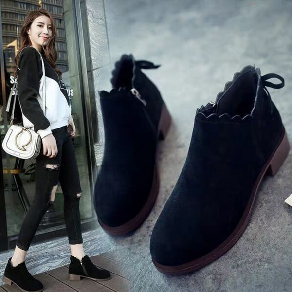 

boots women's 2021 spring and autumn thick heel single li martin low short tube versatile student korean, Black