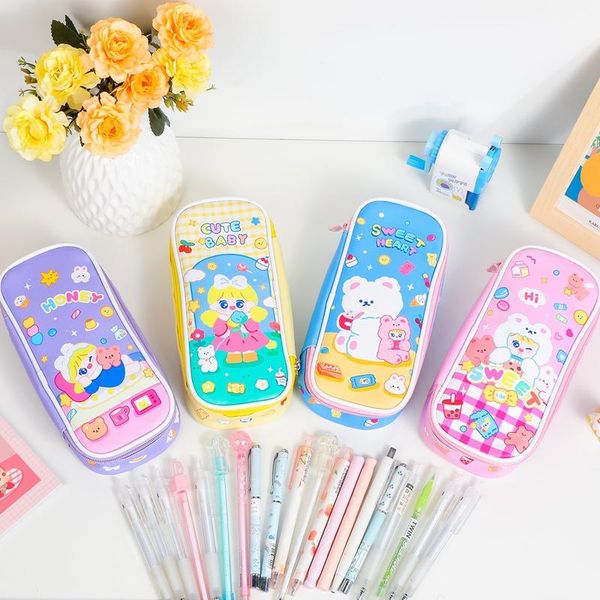 

pencil bags milkjoy kawaii large capacity case for girls cute bear leather pen box school stationary