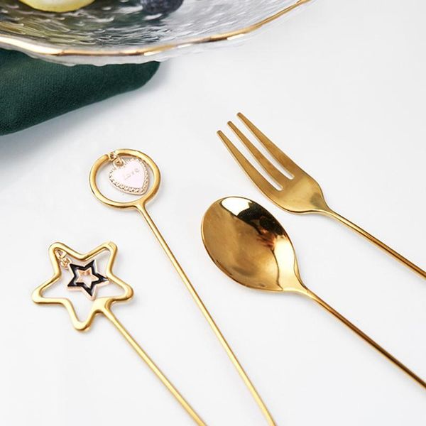

spoons u-304 stainless steel pendant star fork spoon love coffee heart-shaped fruit