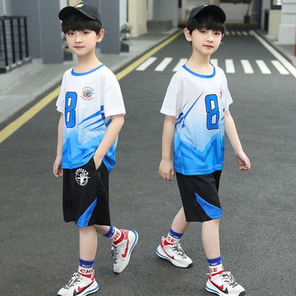

boys' summer basketball suit children's breathable quick drying short sleeve sportswear training jersey, White