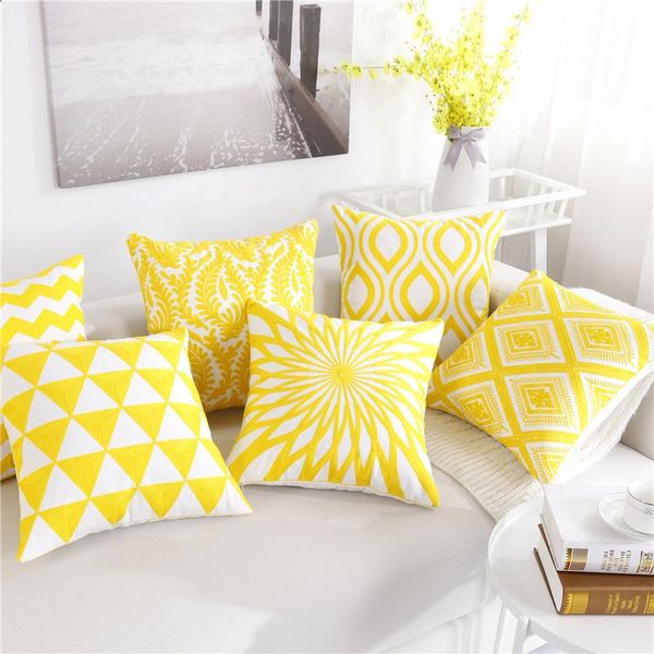 

cushion/decorative pillow yellow embroidery series cushion cover geometric pattern home decor waist pillowcase chair seat car