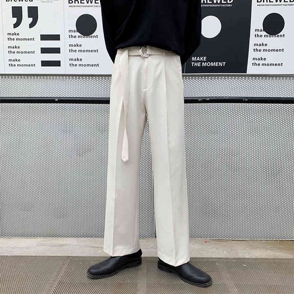 

men's pants 3 colors men vintage business casual belt straight suit pant male streetwear hip hop fashion harem trousers xcnr, Black