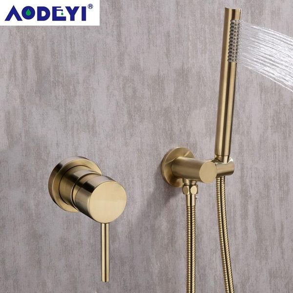 

embedded brass bathroom shower head wall mounted black or brush gold and cold water mixer valve handheld sets