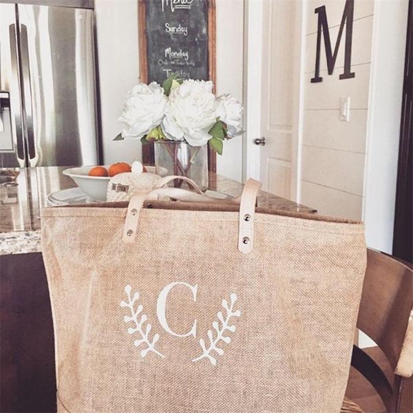 

personalised jute bag with your name market tote beach bags bridesmaid handbag farmhouse burlap wedding party gift duffel