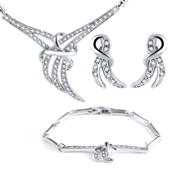 

earrings & necklace high-end jewelry twisted eight-character classic luxury full crystal bracelet three-piece set, Silver