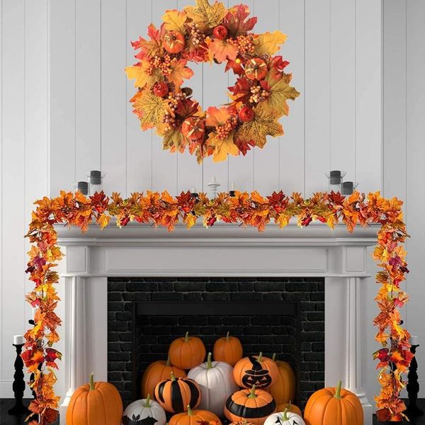 

decorative flowers & wreaths pumpkin maple wreath with berries harvest halloween thanksgiving garland window restaurant home decoration