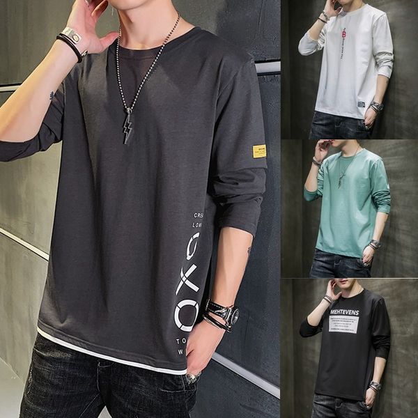 

2021 long sleeve t shirt men's round neck fall versatile loose fashion brand ins bottom coat, White;black