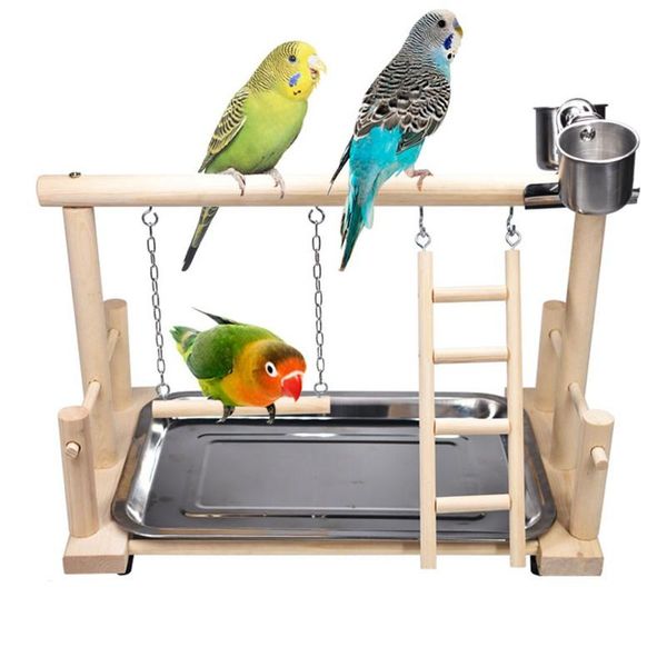

other bird supplies wood parrot playground perch with ladders and swings feeder bite toys frame stand cage