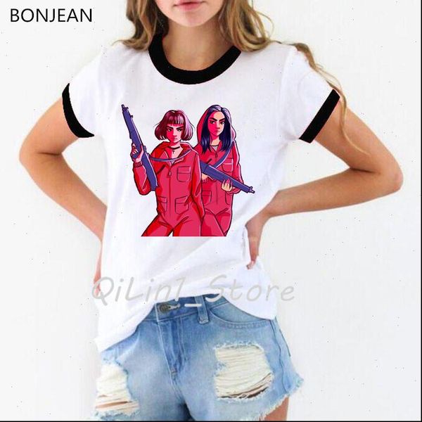

la women t shirts casa de papel tshirt money heist tees tv shirt short sleeve house of paper funny streetwear, White