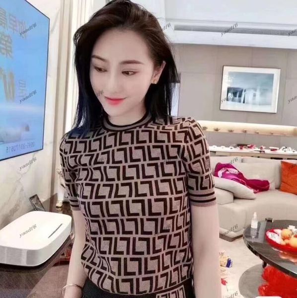 

fall 2021 fashion designer women's knits wear f-letter print patchwork short sleeve comfortable and soft s-l, White