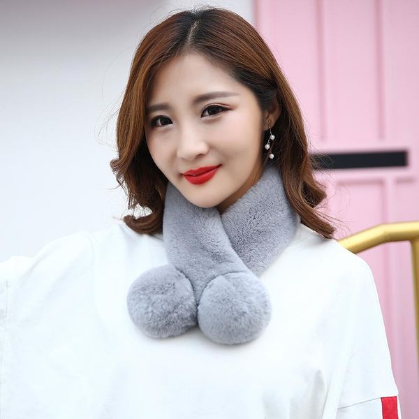 

scarves winter real natural rex fur scarf women neckerchief shawl russia genuine ring, Blue;gray