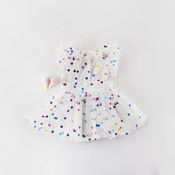 

girl's dresses summer baby girl princess glitter colorful polka dot guze overalls kids clothing e81016 xocp, Red;yellow