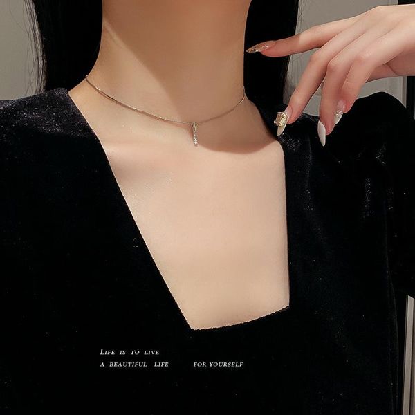 

chains south korean trendy geometric diamond necklace ins contracted wind design exquisite chain of clavicle joker sautoir, Silver
