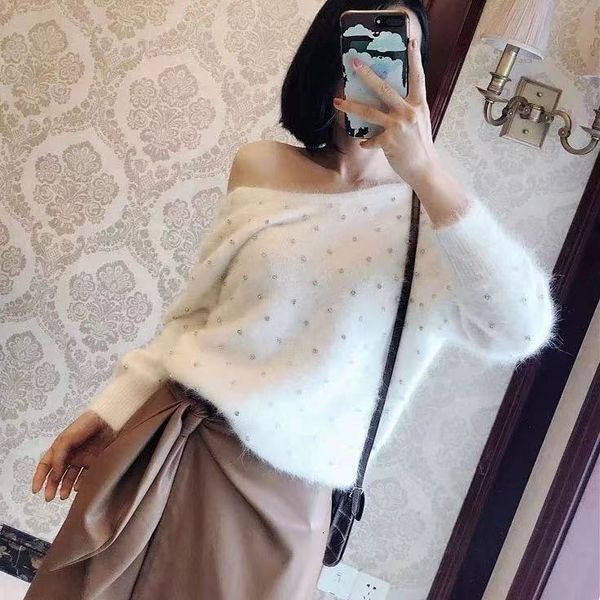 

sweater spring / summer 2021 long rabbit wool women pullovers t7ge, White;black