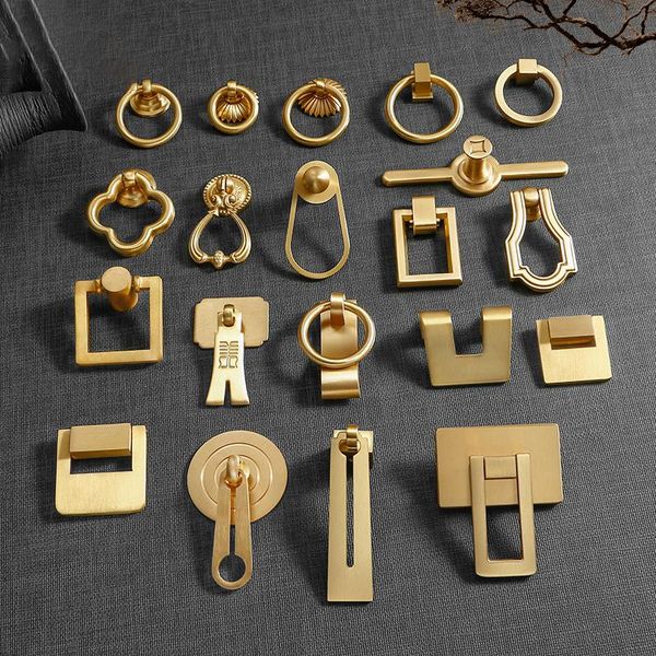 

handles & pulls 1pcs gold vintage style brass pull for retro cabinet closet drawer door jewelry box pack , chinese auspicious pattern