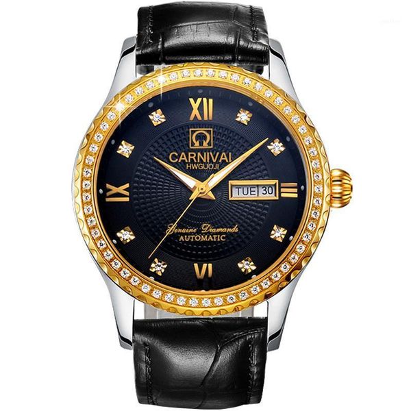 

carnival watch men automatic mechanical watches luminous sapphire reloj hombre waterproof c-8629-9 wristwatches, Slivery;brown