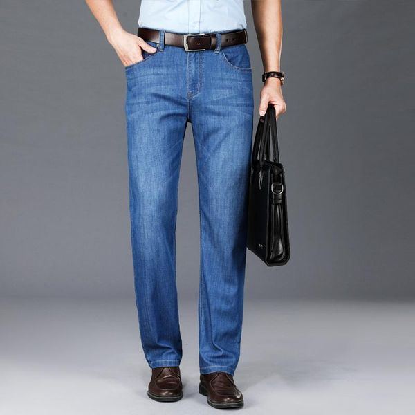 

men's jeans summer thin loose large size stretch soft high waist straight classic business pants/brand (28-44), Blue