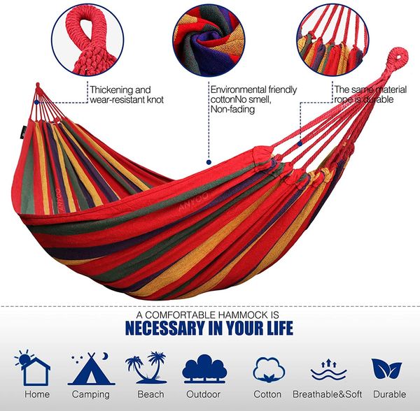 

portable hammock single people outdoor garden sports home travel camping swing stripe canvas hang bed hammock