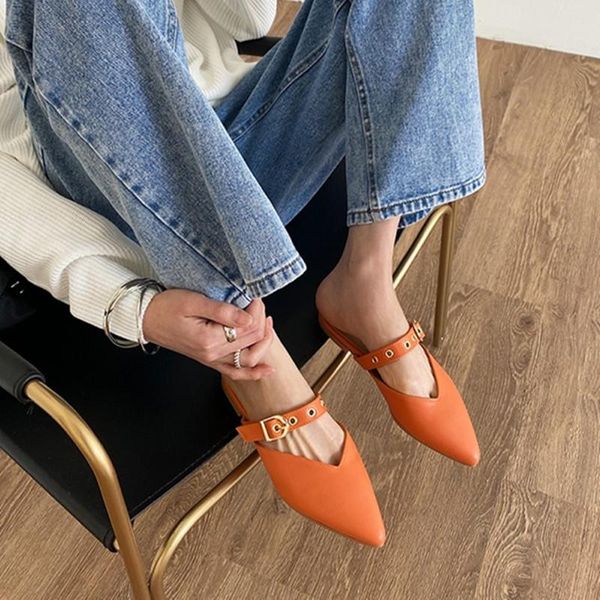 

baotou slipper female pointed flat bottom sandal 2021 summer versatile wear muller shoes women sandals slippers, Black