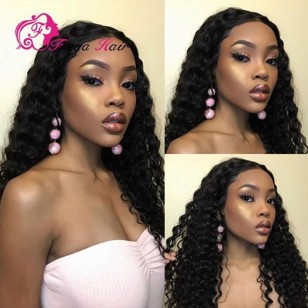 

inch deep wave lace front human hair wigs brazilian glueless bleached knots pre plucked for black women1, Black;brown