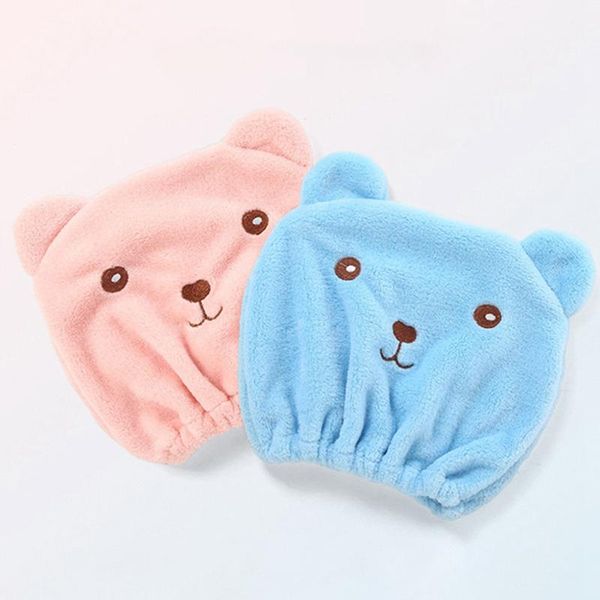 

shower caps children cute bear bathing drying towel head wrap soft cotton microfiber quickly dry hair elastic hat turban for kids girls