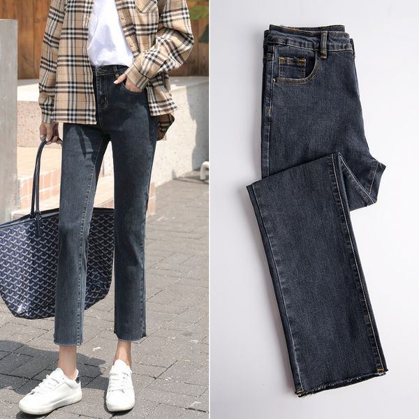 

high waist skinny jeans women vintage denim pants holes boyfriend straight pants trousers summer ripped jeans woman plus size 210519, Blue