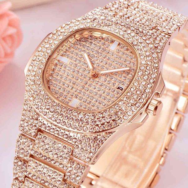 

iced out watches women hip hop bling diamond mens business watch stainless steel couple wristwatch for lovers unique, Slivery;brown