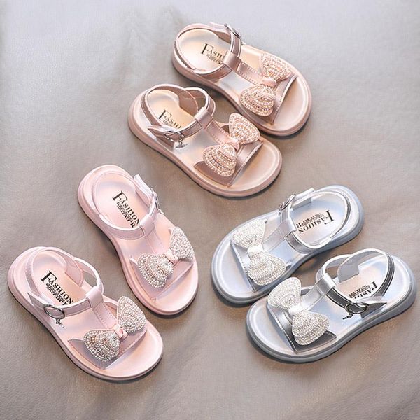 

sandals 2021 summer girls butterfly knot princess shoes for children big pearls t strap sandal platform beach 1-12y, Black;red