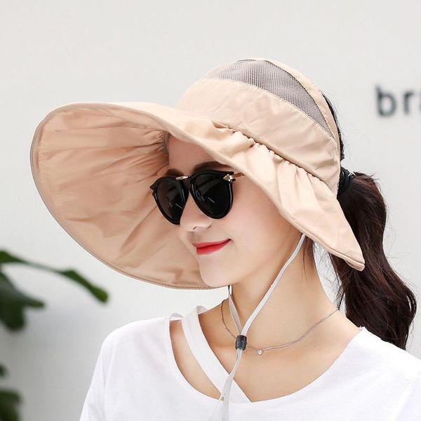 

wide brim hats women foldable summer floral empty sun hat uv protection large shell shaped adjustable beach visor cap, Blue;gray
