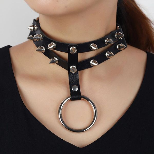 

chains western style vintage punk hip hop leather collarbone chain necklace, Silver